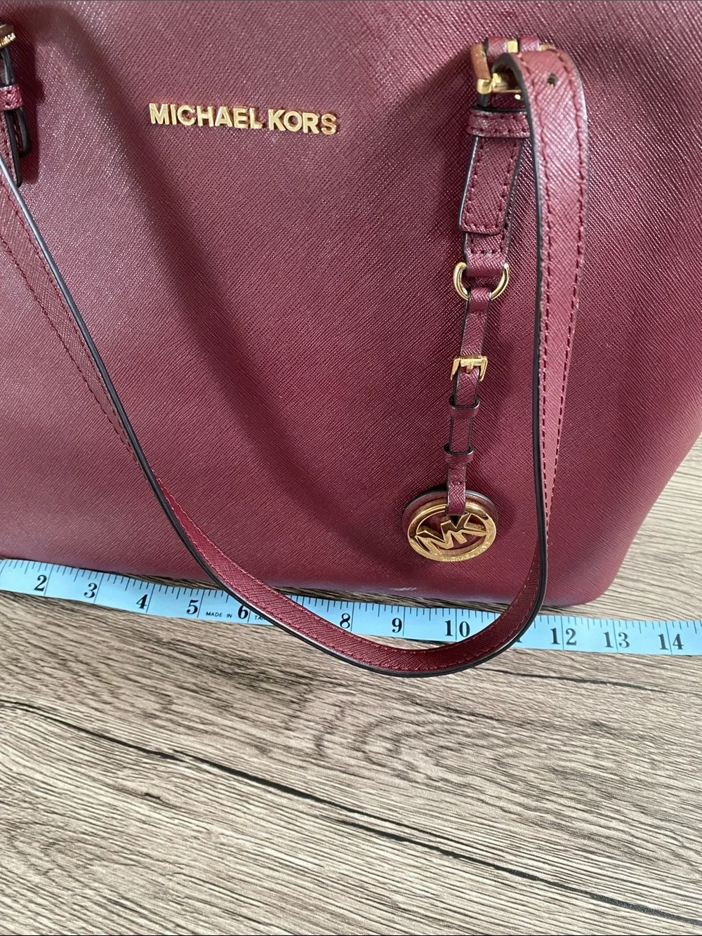 Michael Kors Burgandy Plum Zip Top Tote with Gold Hardware